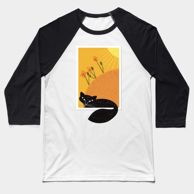 Black cat Baseball T-Shirt by hdesign66